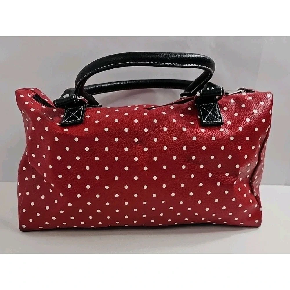 Disney Parks Minnie Mouse Handbag Purse Satchel Red Polka Dots Faux Leather -EUC